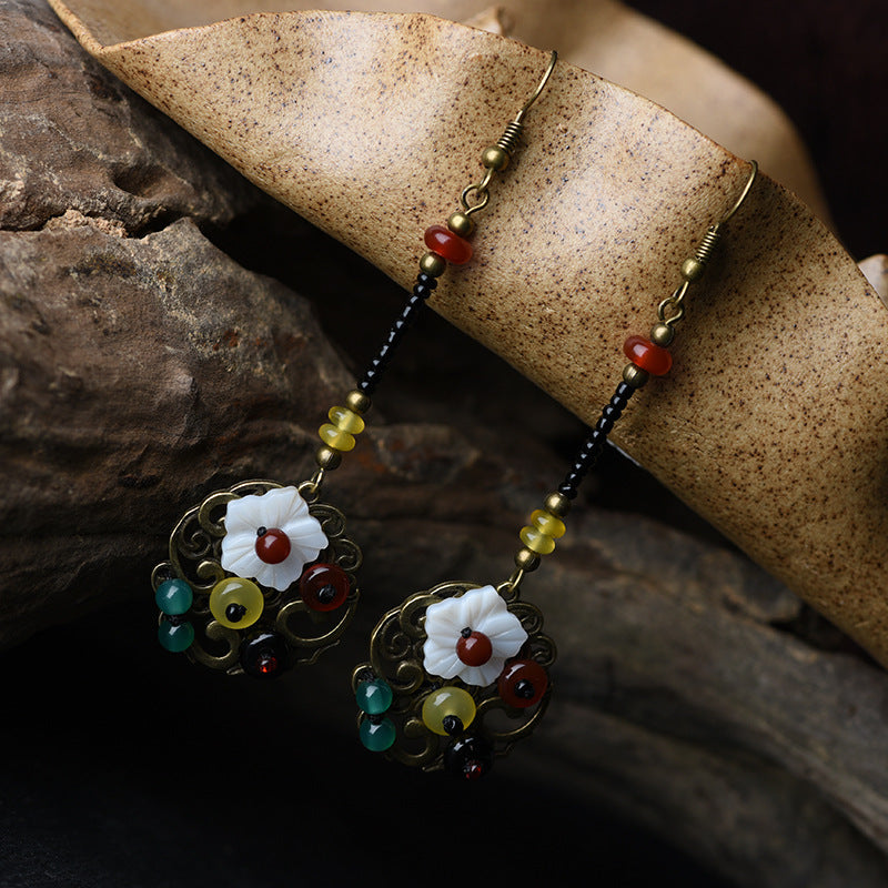 Bohemian Vintage Floral Beaded Dangle Earrings – Multicolor Ethnic Handmade Style