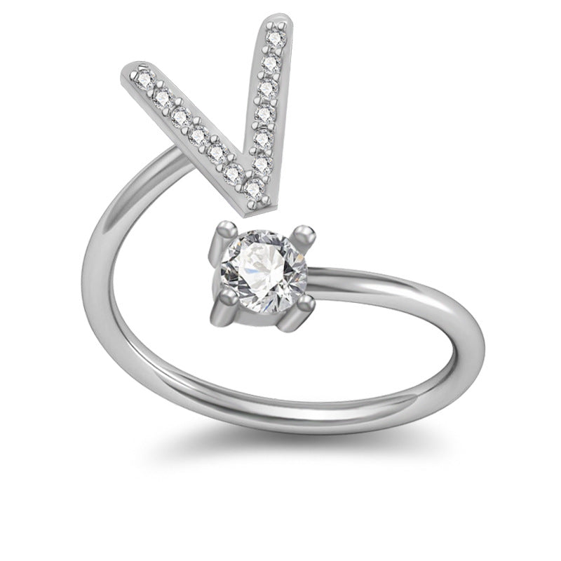 Personalized Initial Letter Ring with Pavé Stone Accent