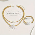 Elegant Pearl Jewelry Set with Gold-Tone Chain