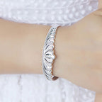 Crowned Open Cuff Bracelet with Ornate Sculpted Detail