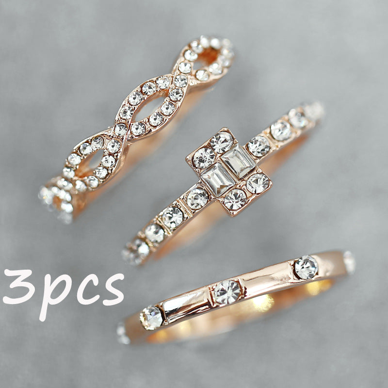 Rose Gold Stackable Pavé Ring Set – 3-Piece Minimal Diamond Bands