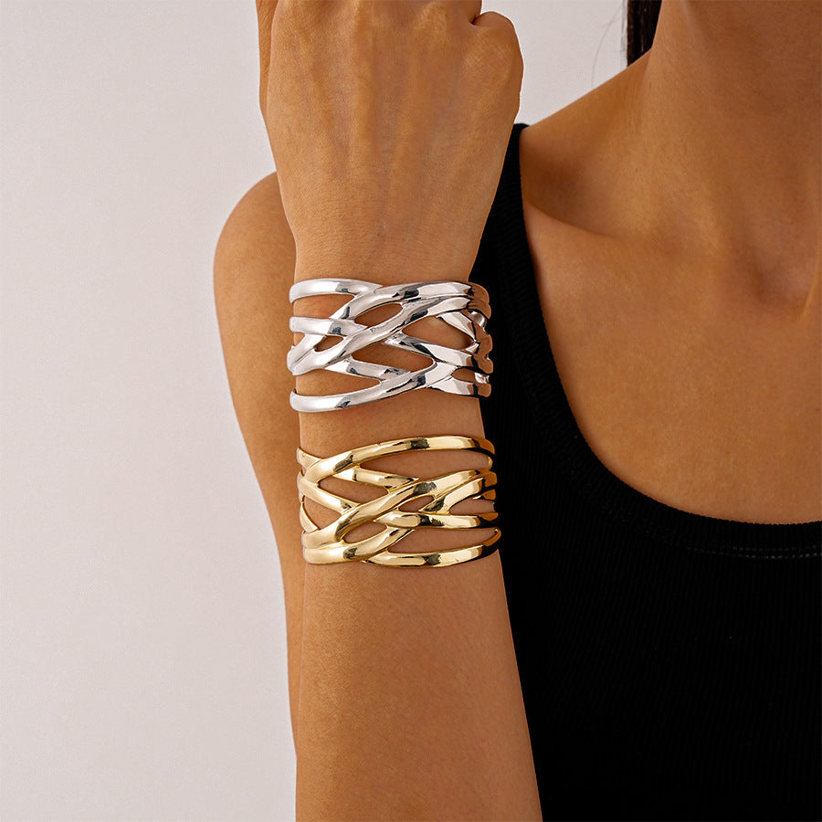 Interwoven Open Cuff Bracelet with Bold Layered Design