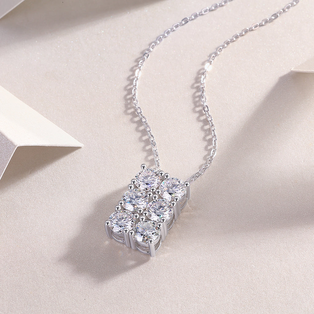 Rectangular Cluster Moissanite Pendant Necklace