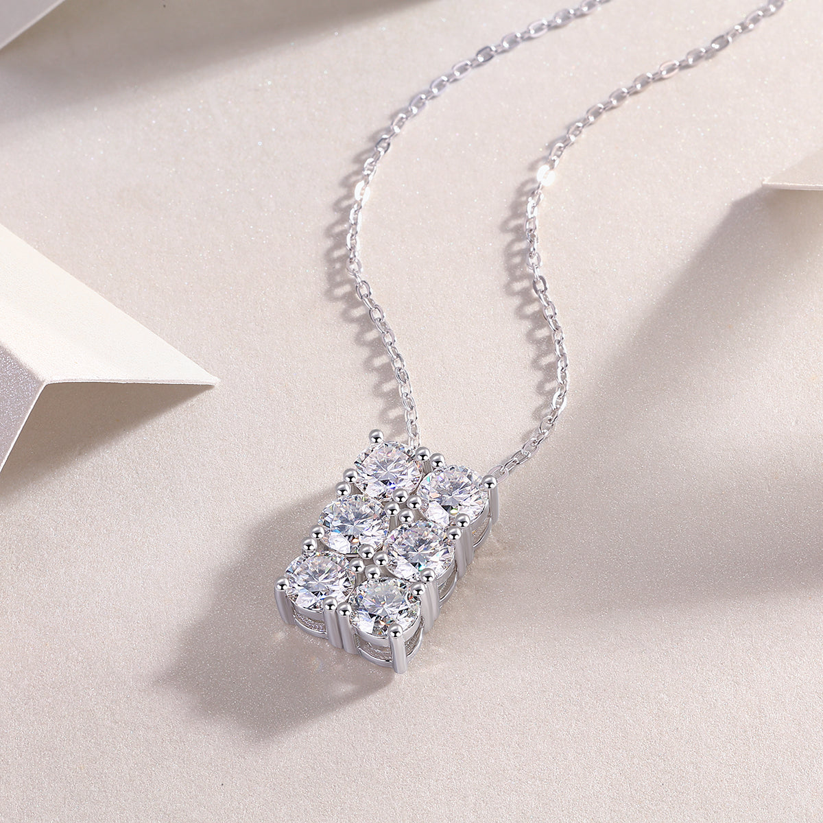 Rectangular Cluster Moissanite Pendant Necklace