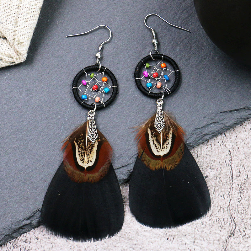 Boho Dreamcatcher Feather Earrings