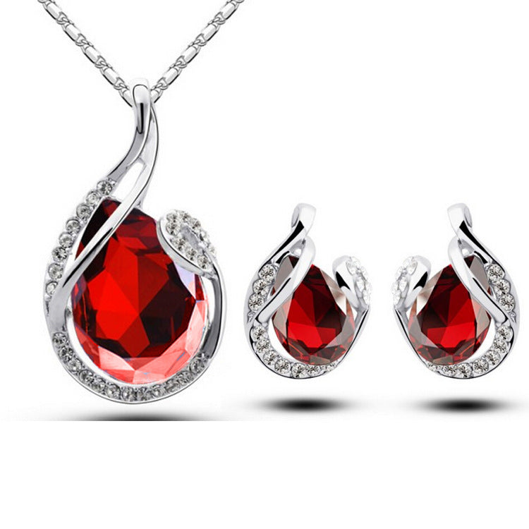 3-Piece Crystal Teardrop Necklace and Earrings Set