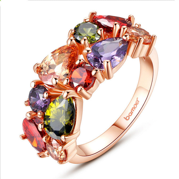 Aurora Garden Multicolor Gemstone Ring in Rose Gold Finish