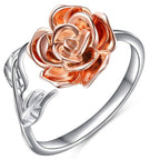 Vintage Rose Bloom Ring in Silver with Rose Gold Accent