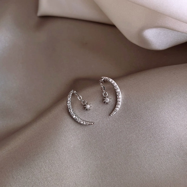 Elegant Crescent Moon & Star Drop Earrings