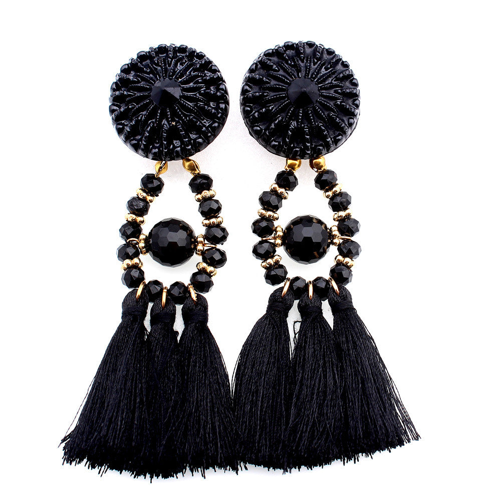 Bold Boho Tassel Earrings with Beaded Accents