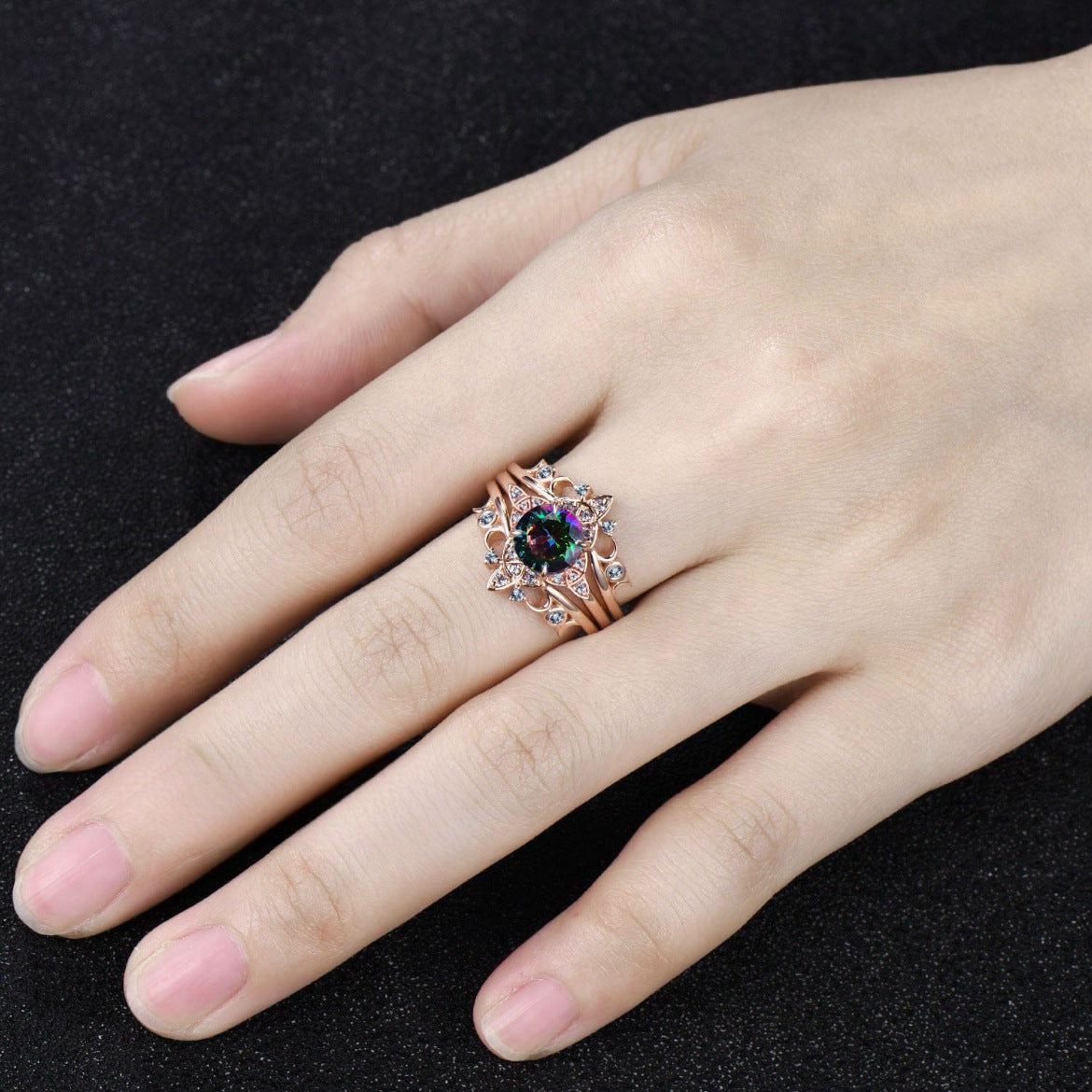 Krystal Crafts Aurora Fire Rainbow Crystal Ring
