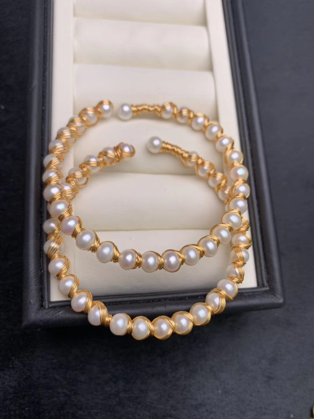Beaded Open Hoop Bracelet with Classic Pearl Detail
