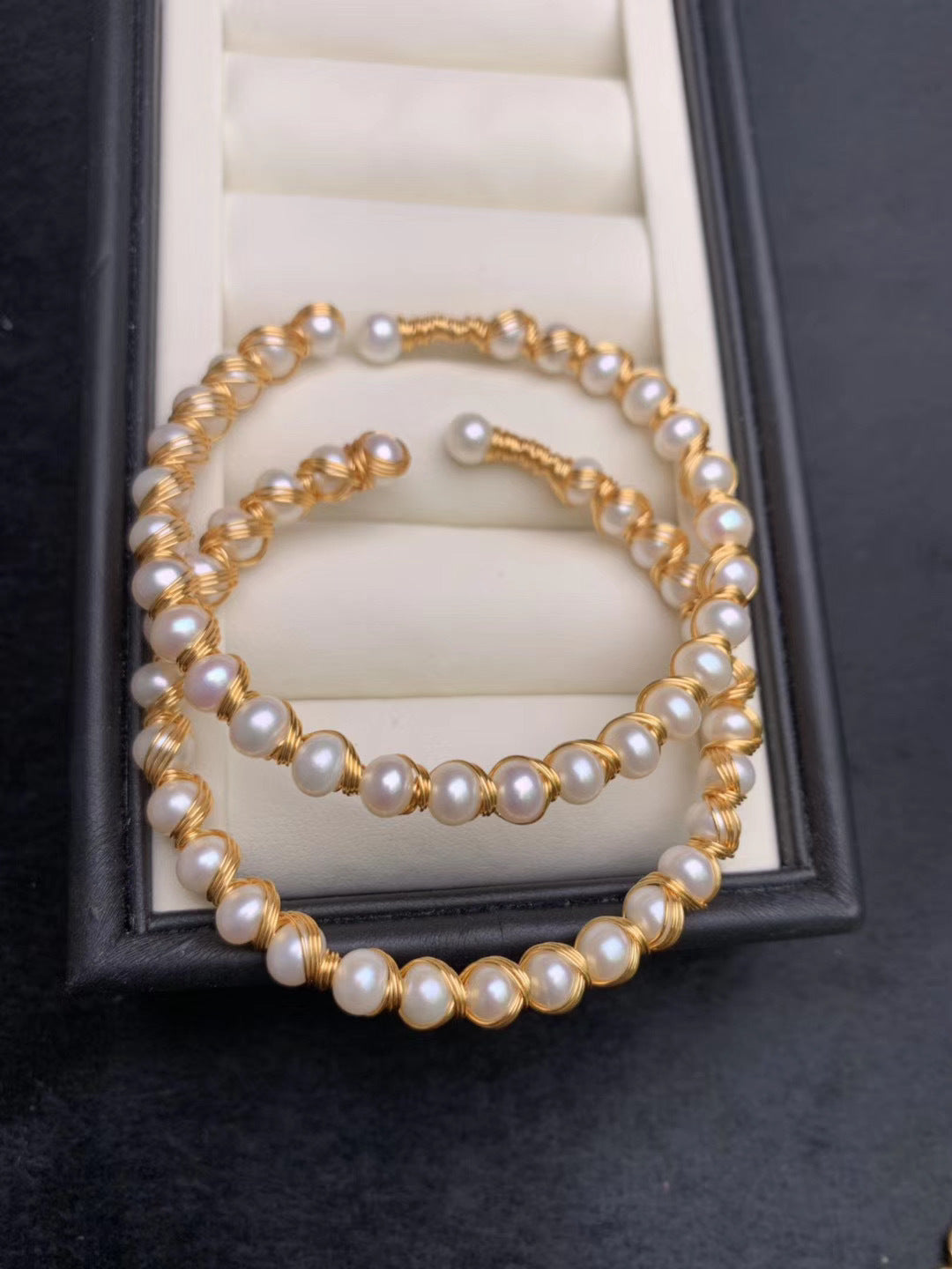 Beaded Open Hoop Bracelet with Classic Pearl Detail