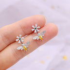 Sparkling Flower & Bee Crystal Earrings