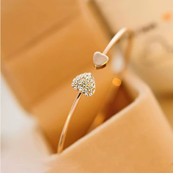 Heart Accent Open Cuff Bracelet with Delicate Sparkle Detail