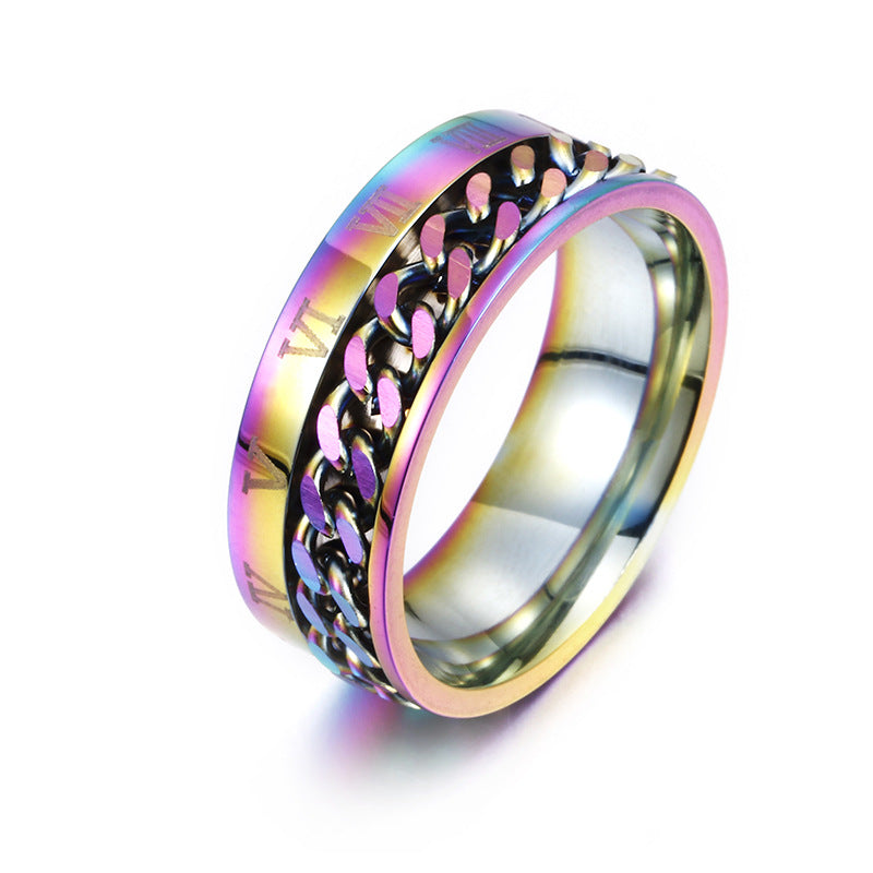 Stainless Steel Chain Spinner Ring – Roman Numeral Band