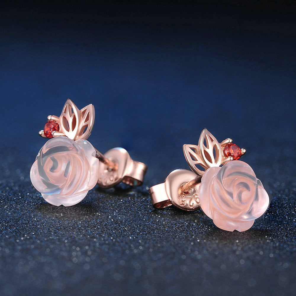 Flower Rose Quartz Gemstone Jewelry Set