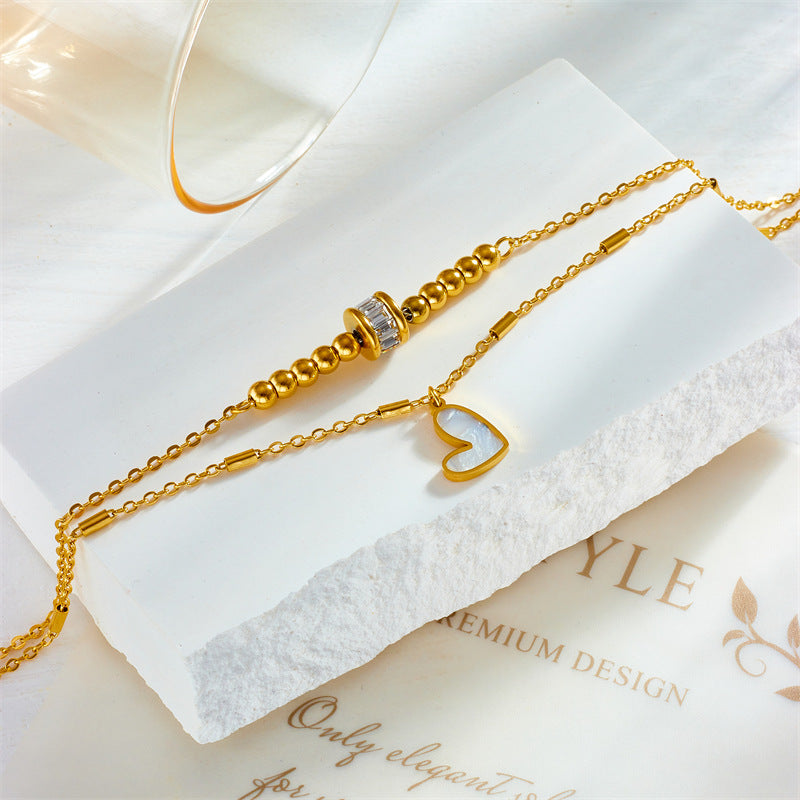Layered Heart Charm Gold Anklet