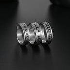 Celestial Engraved Band Ring – Moon, Star & Minimal Pattern Set