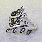 Vintage Leaf Wrap Ring – Marquise Crystal Adjustable Band