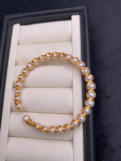Beaded Open Hoop Bracelet with Classic Pearl Detail