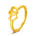 Adjustable Double-Heart Ring with Smooth & Textured Finish