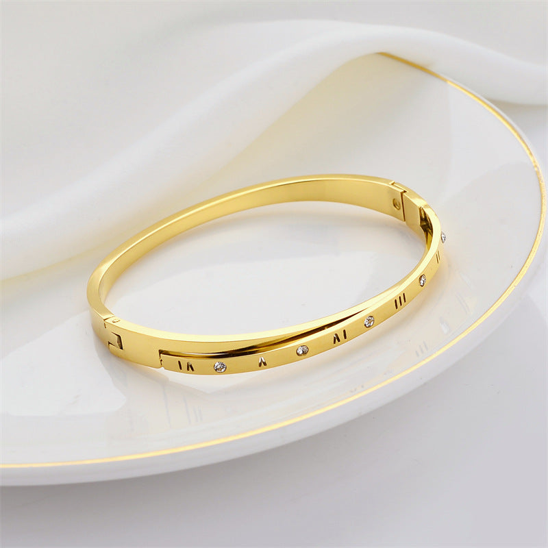 Engraved Slim Bangle Bracelet with Modern Minimal Detail