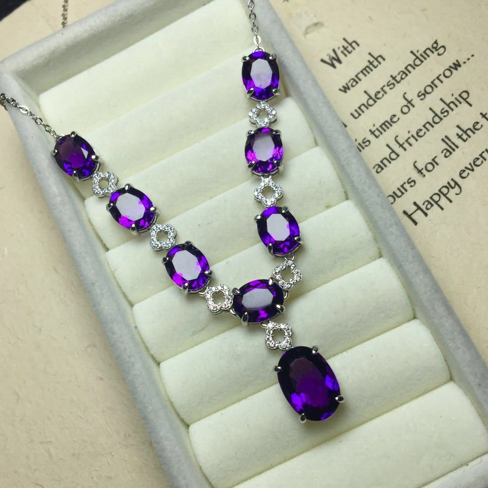 Ladies Inlaid Corundum Amethyst Jewelry Set