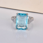 Emerald Cut Blue Crystal Statement Ring