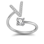 Personalized Initial Letter Ring with Pavé Stone Accent