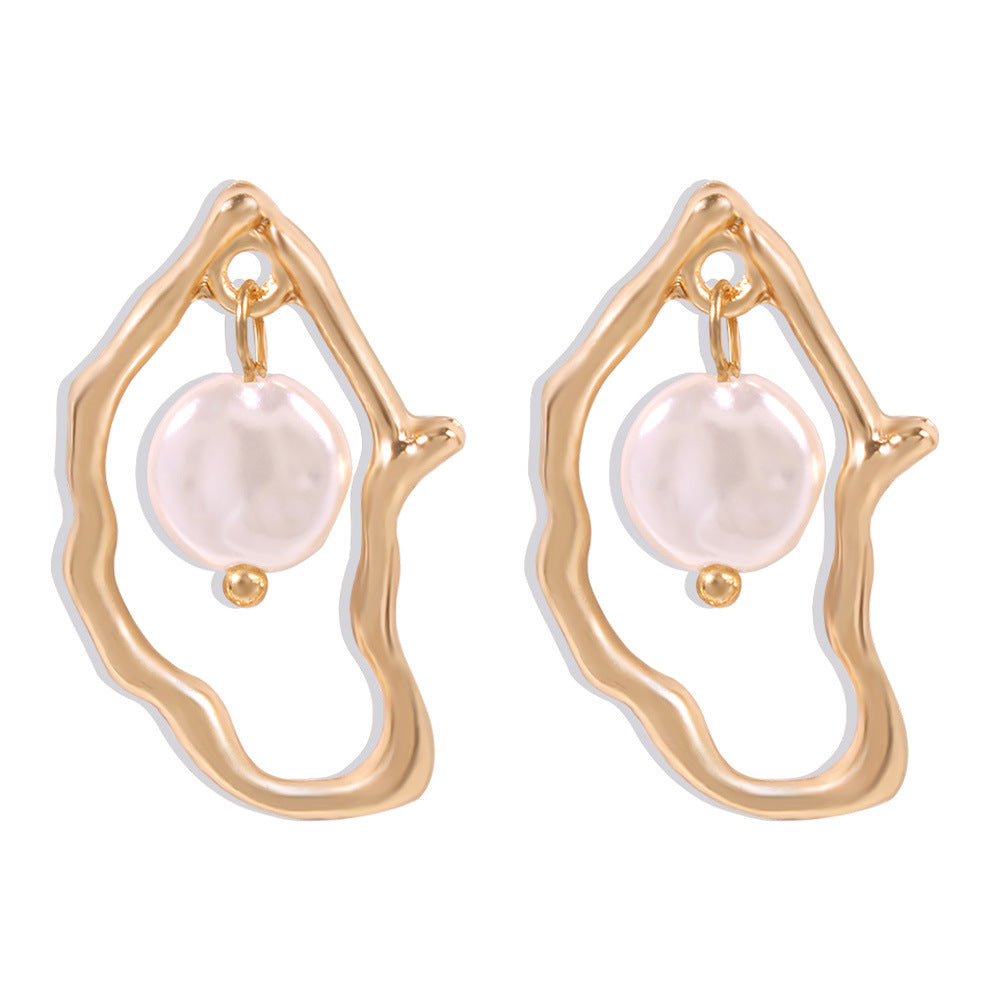 Organic Gold Irregular Pearl Statement Earrings