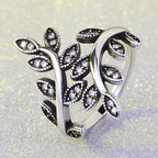 Vintage Leaf Wrap Ring – Marquise Crystal Adjustable Band