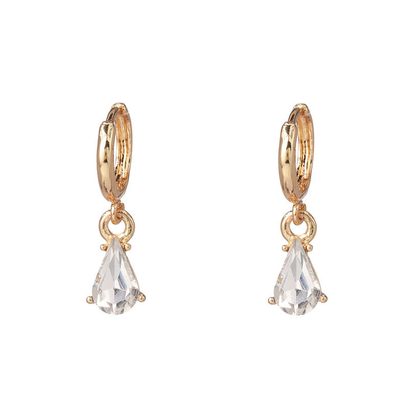 Dainty Hoop Earrings with Teardrop Crystal Charm