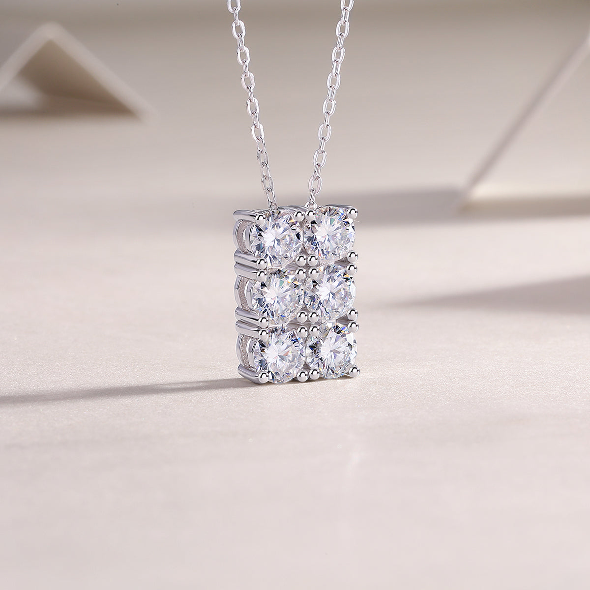 Rectangular Cluster Moissanite Pendant Necklace