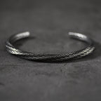 Herringbone Pattern Open Cuff Bracelet with Textured Finish