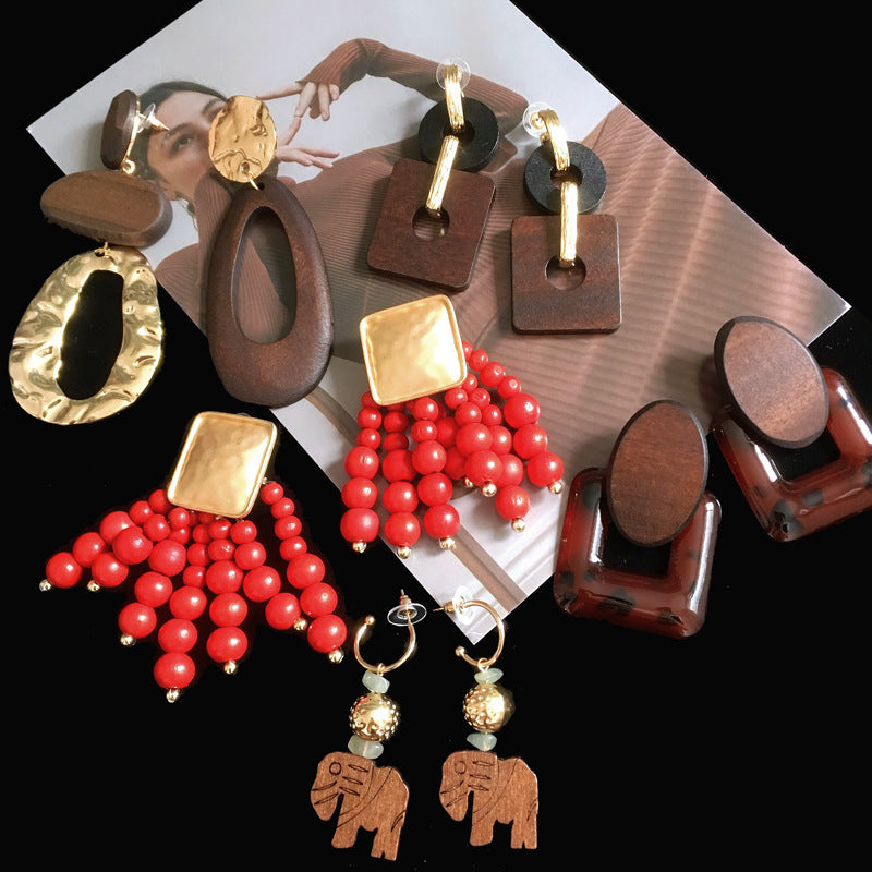 Vintage Wood Earrings Large Earrings
