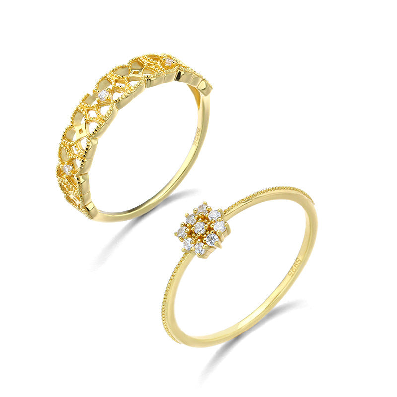 Gold Hollow Lace Zircon Ring Set