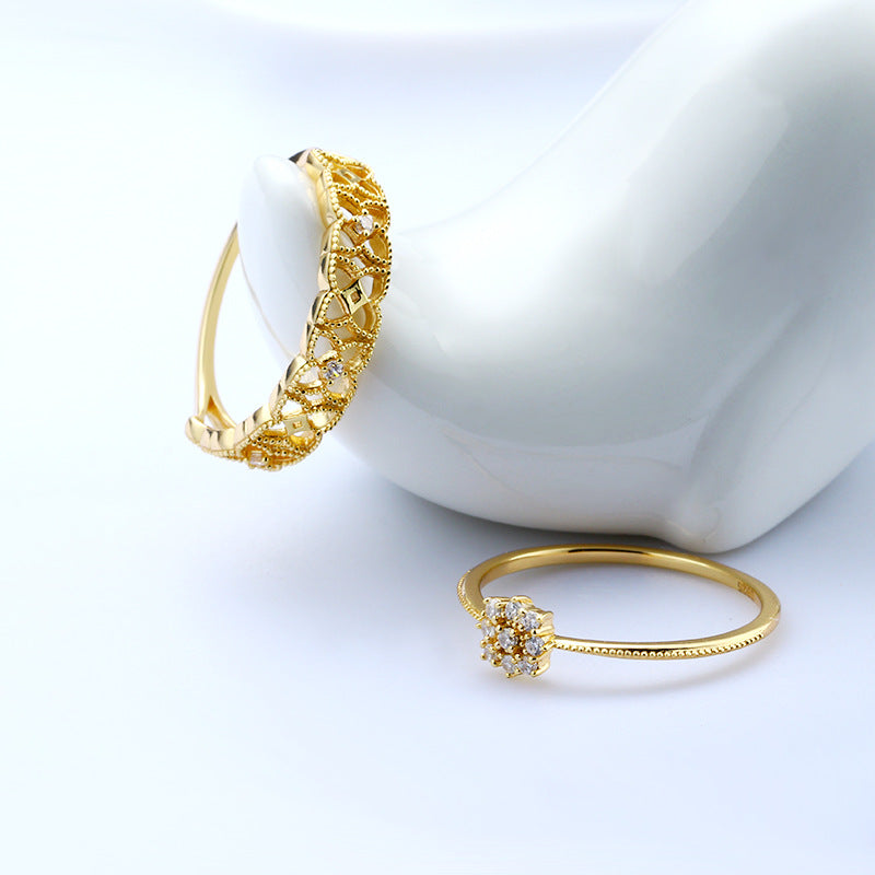 Gold Hollow Lace Zircon Ring Set