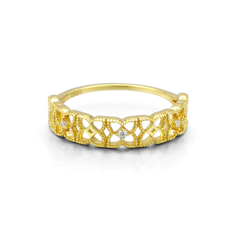 Gold Hollow Lace Zircon Ring Set