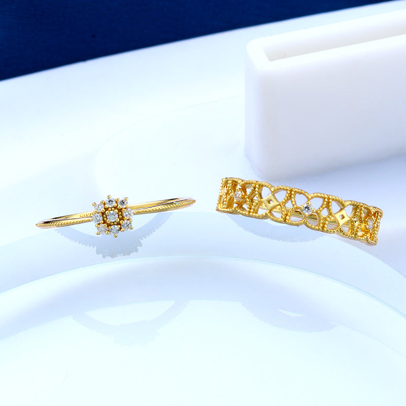 Gold Hollow Lace Zircon Ring Set