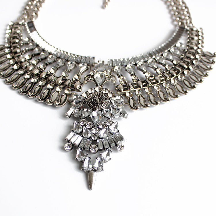 Statement Bib Necklace with Ornate Crystal Detailing
