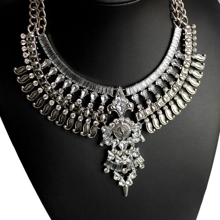 Statement Bib Necklace with Ornate Crystal Detailing