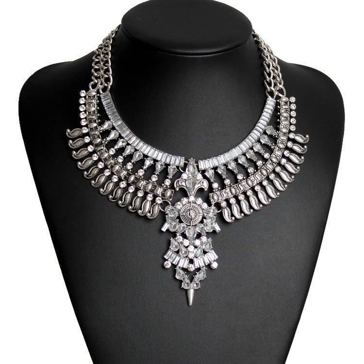 Statement Bib Necklace with Ornate Crystal Detailing