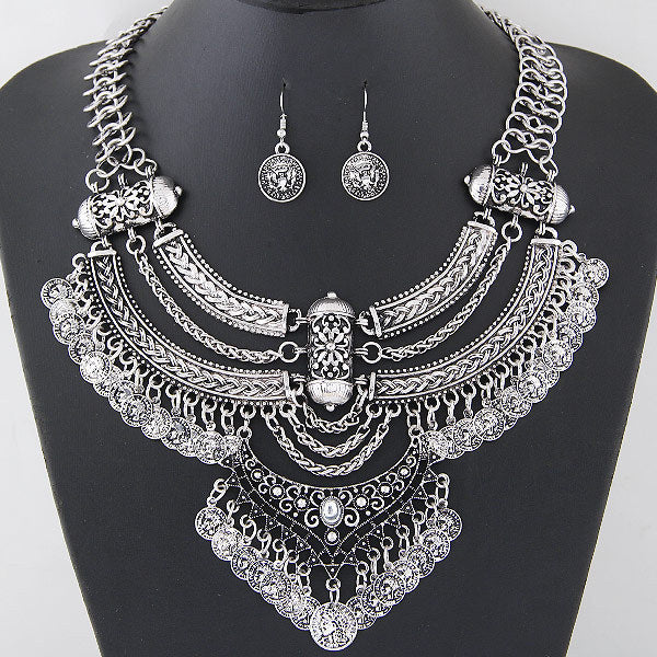 Statement Bib Necklace with Ornate Crystal Detailing