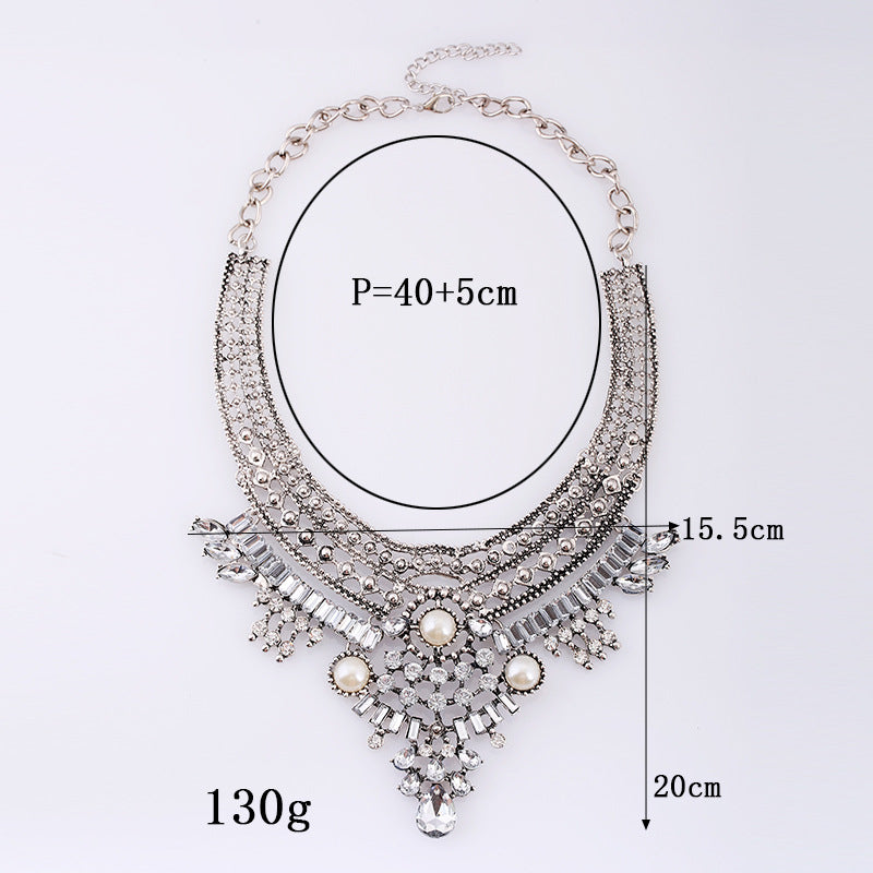 Statement Bib Necklace with Ornate Crystal Detailing