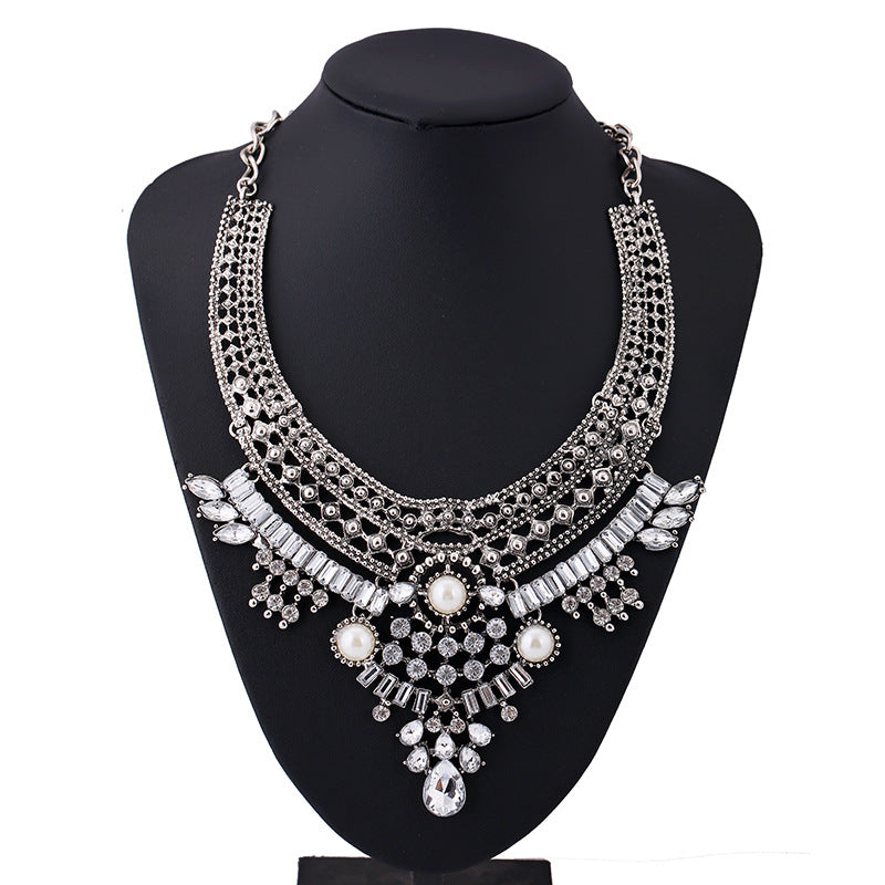 Statement Bib Necklace with Ornate Crystal Detailing