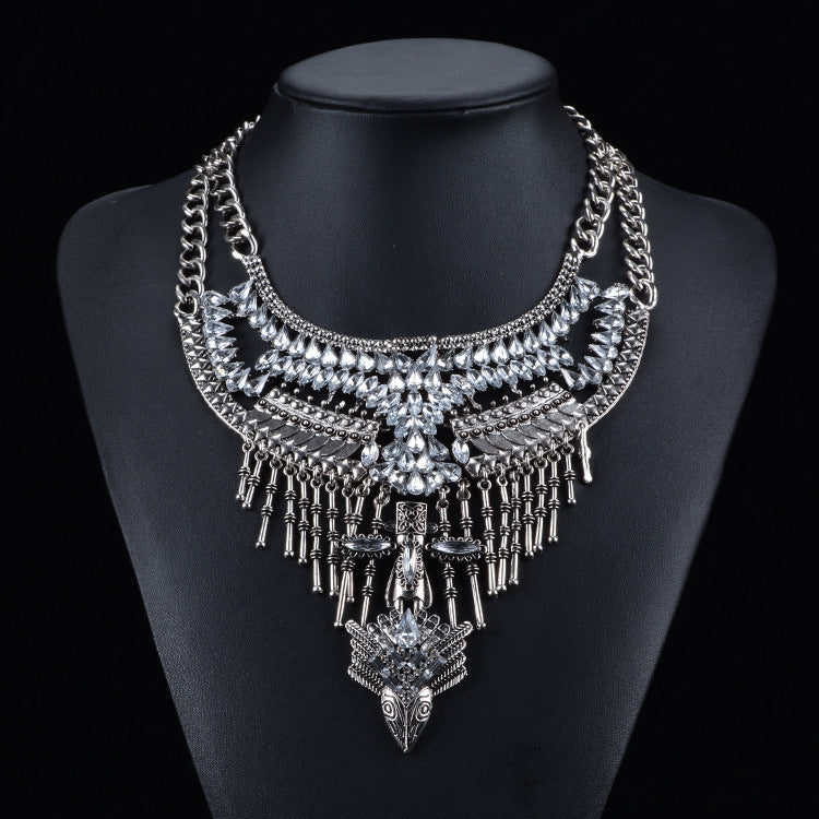 Statement Bib Necklace with Ornate Crystal Detailing