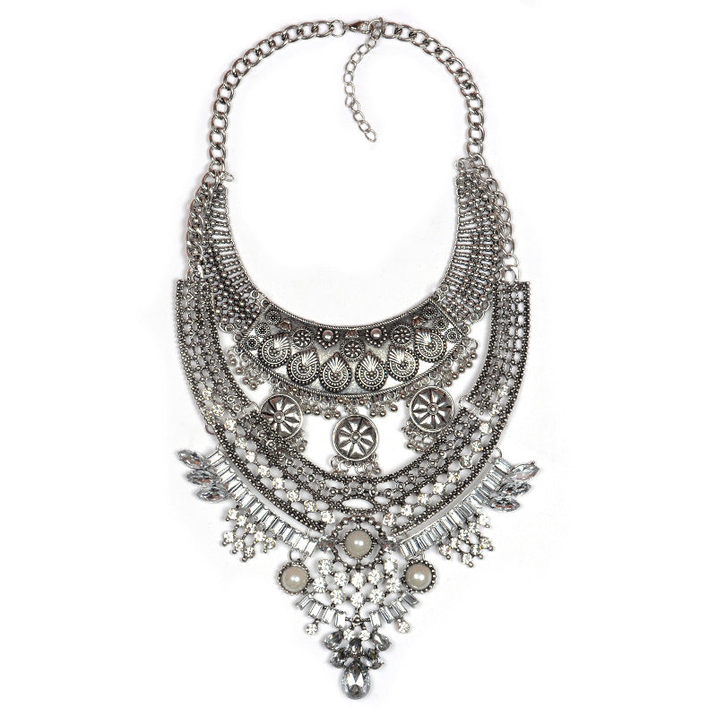 Statement Bib Necklace with Ornate Crystal Detailing