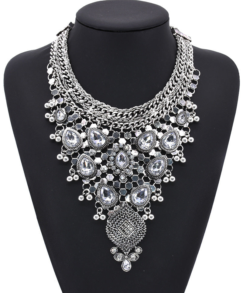 Statement Bib Necklace with Ornate Crystal Detailing