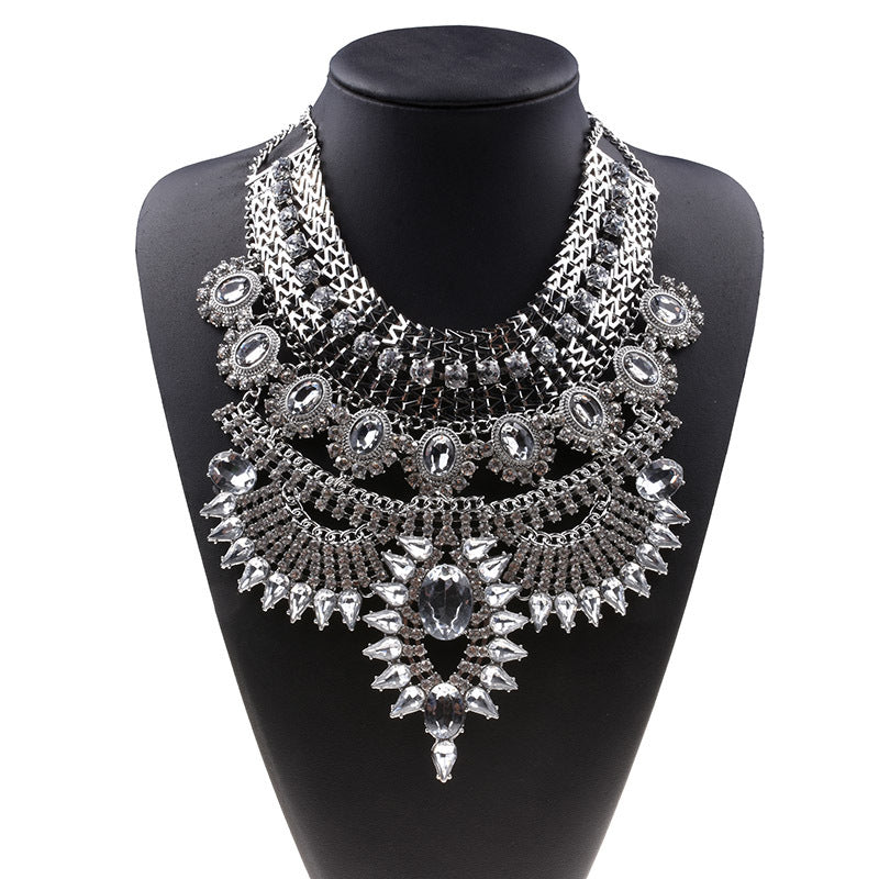 Statement Bib Necklace with Ornate Crystal Detailing